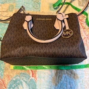 Michael Kors Brown and Tan Shoulder Bag with Monogram Design